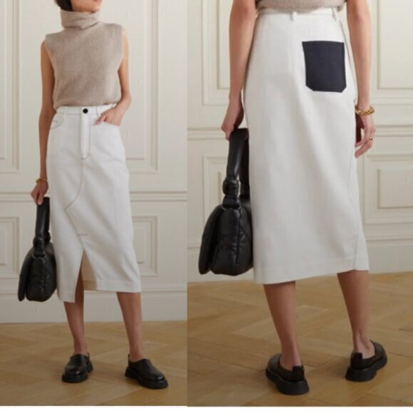 bouguessa Dresses & Skirts - Bouguessa Skirt Ghana Denim Midi in White & Black Detail